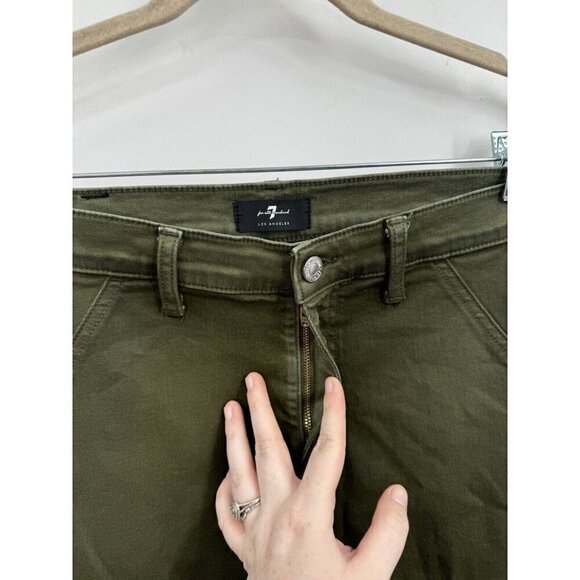 7 For All Mankind Armycoated Cargo Pant Women 29 Green Zip Ankle Grunge Skinny - Picture 4 of 14